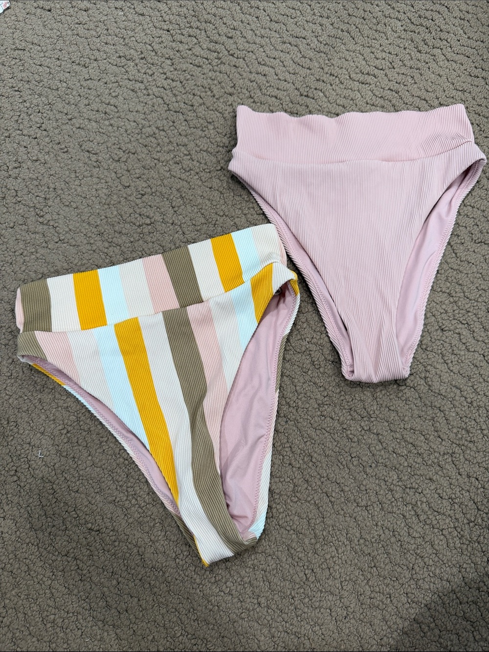 aerie High-Waist Ribbed Bikini Bottoms in Dusty Pink & Multi-Stripe